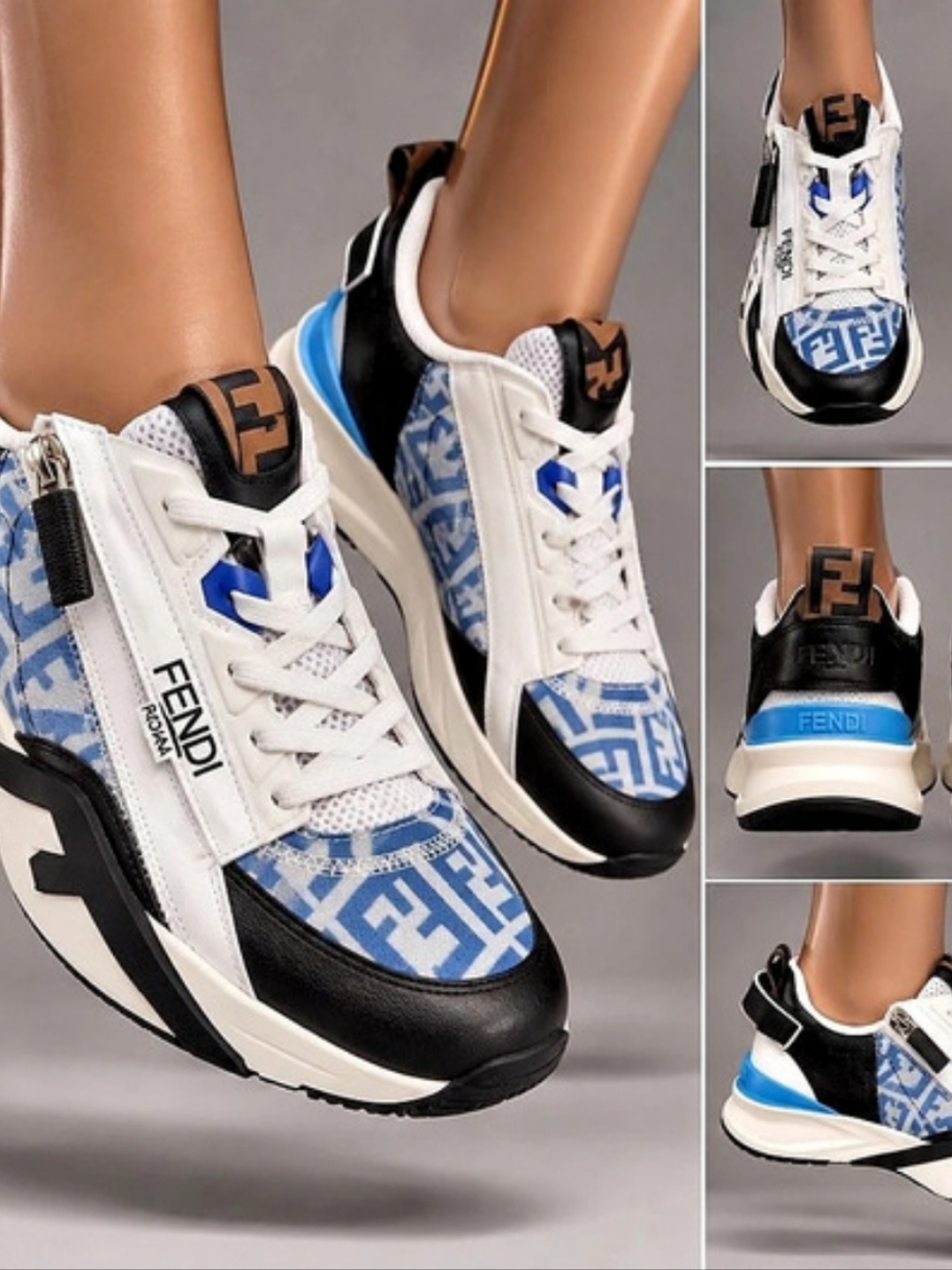 Fendi Match Sneakers in White & Blue